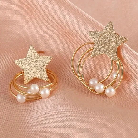 Star & Faux Pearl Drop Earrings - Picture 2 of 5